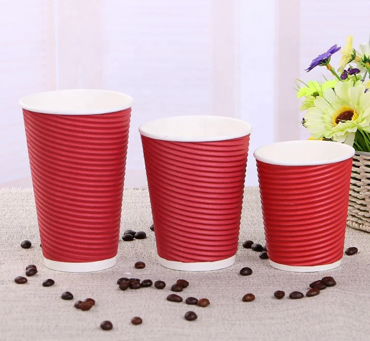 Thick Paper Cup Ripple Wall Corrugated Coffee Paper Cup Disposable 16oz 12oz 8oz 9oz 10oz at CHEAP PRICE