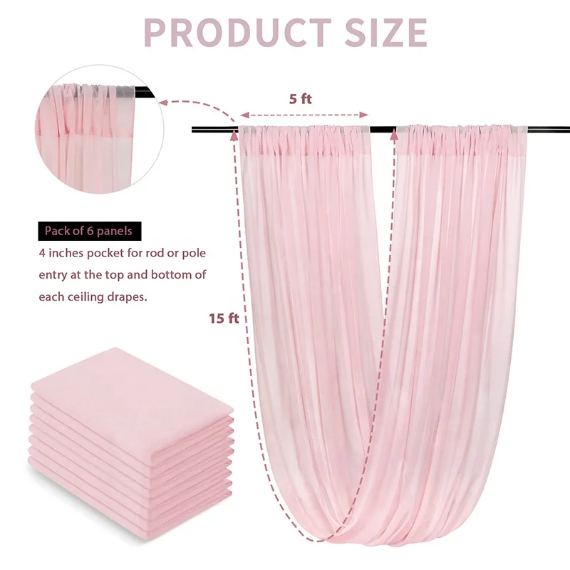 Pink Ceiling Drapes for Wedding 5ftx10ft Chiffon Arch Draping Fabric Sheer Curtains for Party Ceremony Swag Wedding Decorations