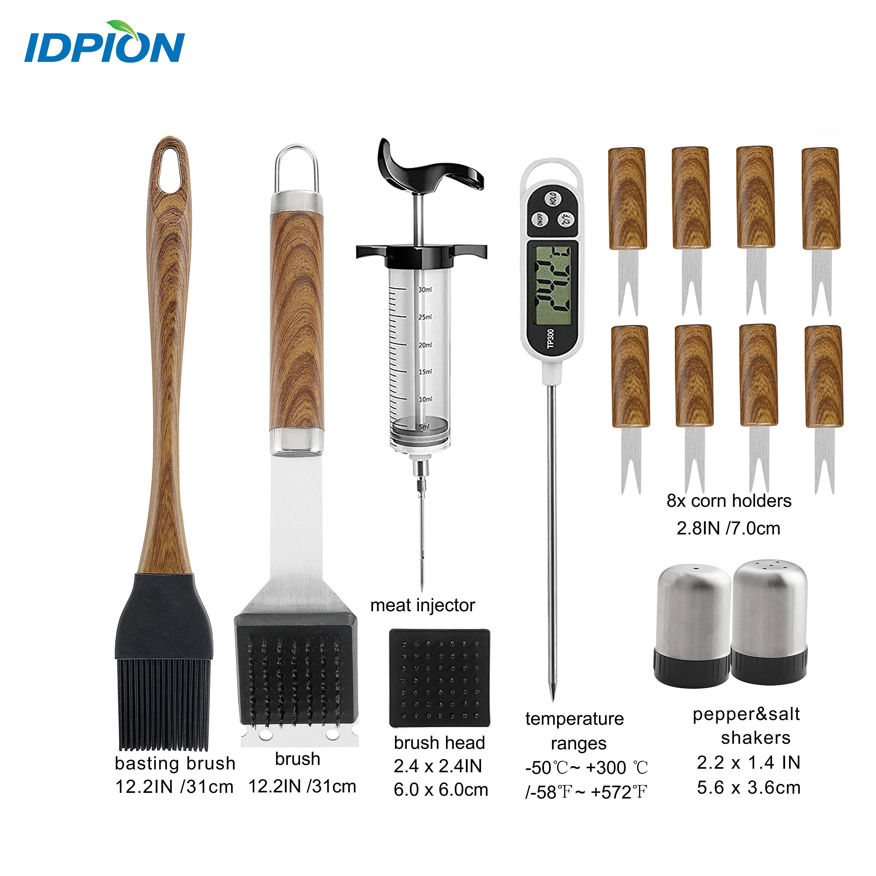 24PCS Custom Match Wood Handle BBQ Accessories BBQ Utensils with Aluminum Case