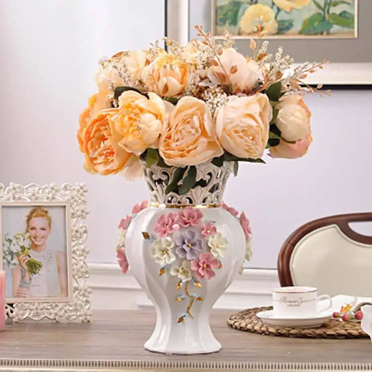 OEM Custom European-style Home Hotel Luxury Gold  Embossed Glazed Porcelain Ceramic Ginger Jar Flower Vase