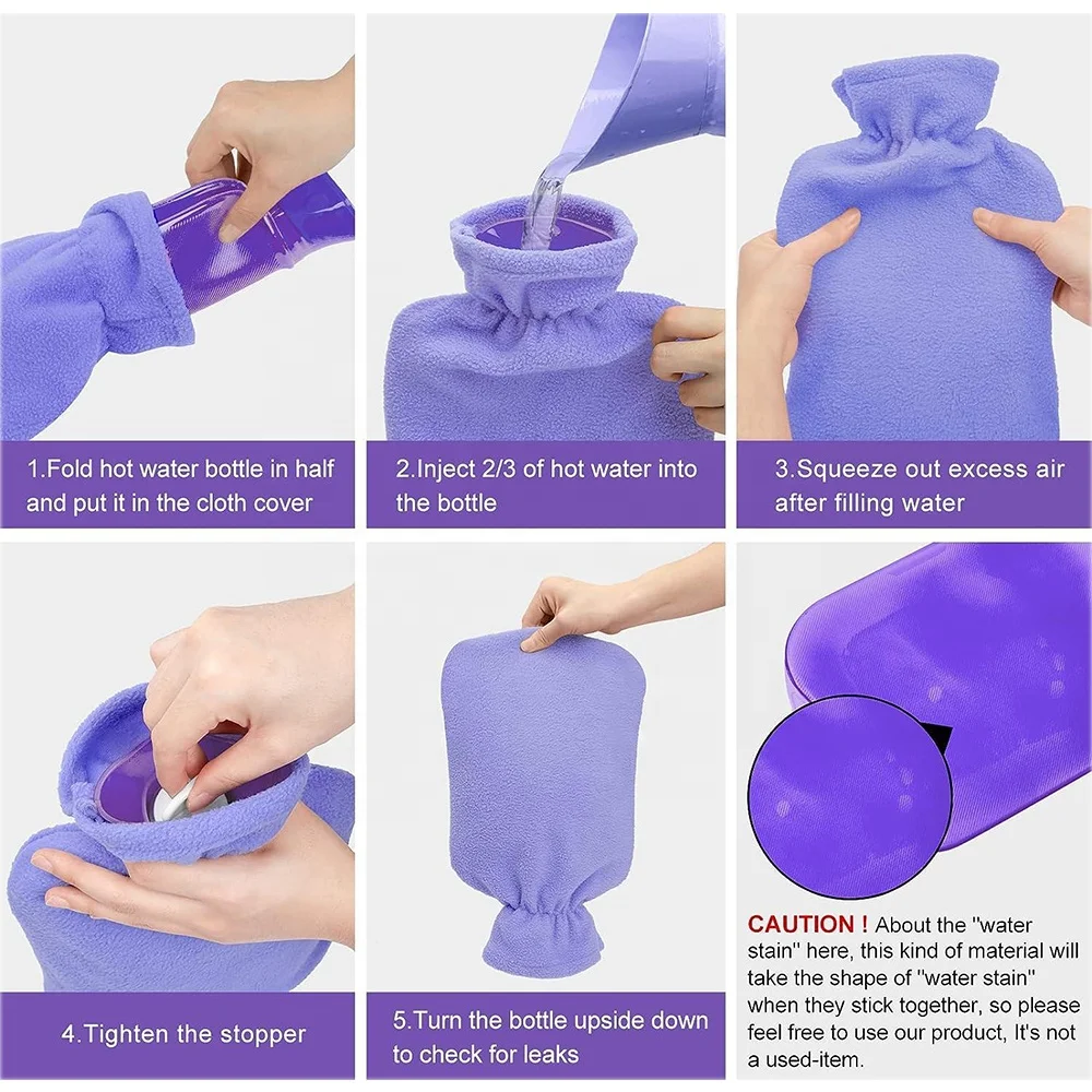 water injection warm supplies transparent 2l pvc hot water bottle bag muti color and flecce cover for winter warming