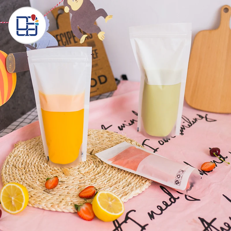 
700ML New White Drink Bag Soft Drinks Fruit Punch Drink Packaging Bags With Zipper 