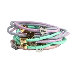 Custom logo metal charms bracelet ponytail hair ties elastic hair band hairband  for women Ladies