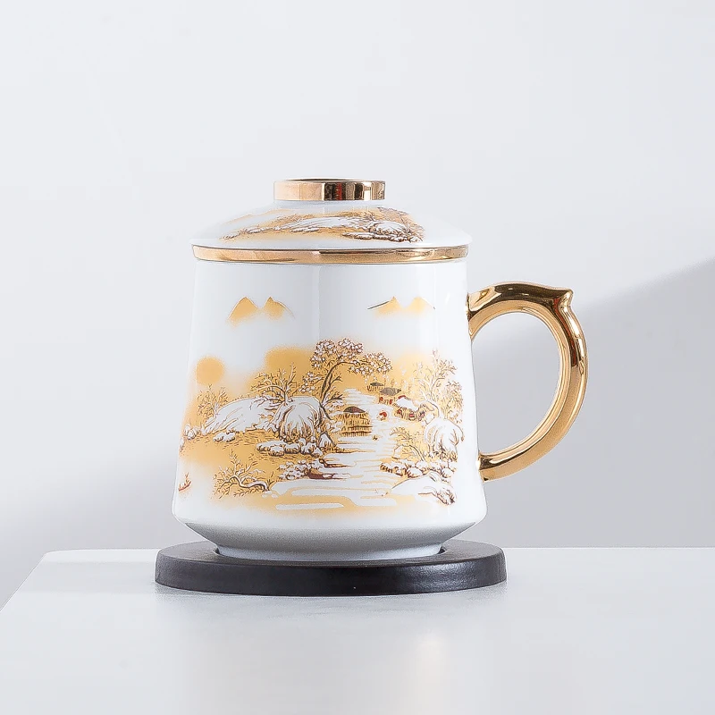 Factory Wholesale High-Quality Handmade Chinese Style Ceramic Mug with Lid and Infuser  for Tea Coffee at Home and in the Office