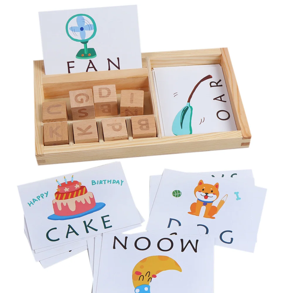 Kids early wooden montessori educational spelling words game learning toys