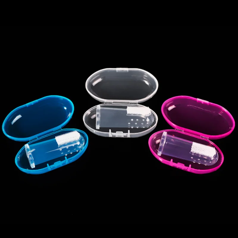 Пластиковая коробка, высокое качество, непосредственный производитель, оптовая продажа, Мягкая силиконовая детская зубная щетка на палец