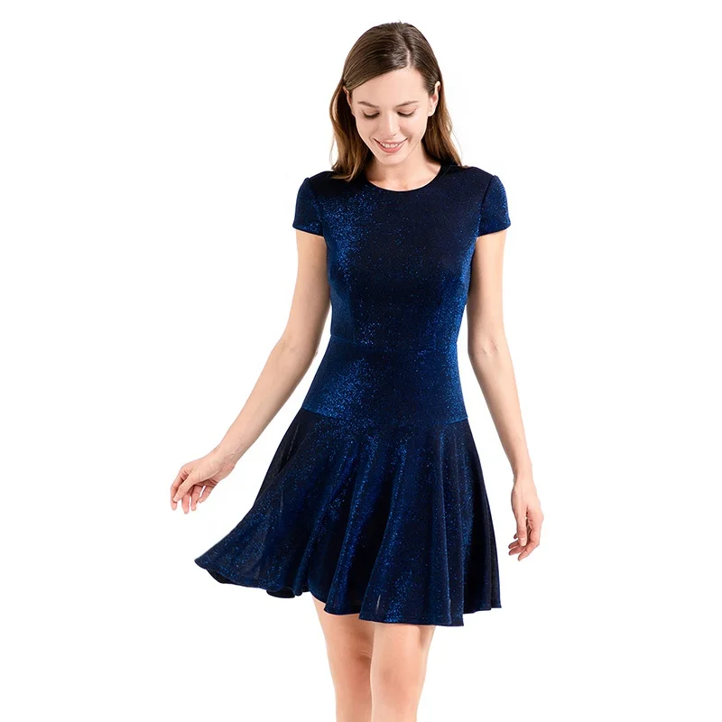 D021 Women Semi-sheer metallic knit off shoulder asymmetric hem midi party dress factory women dress