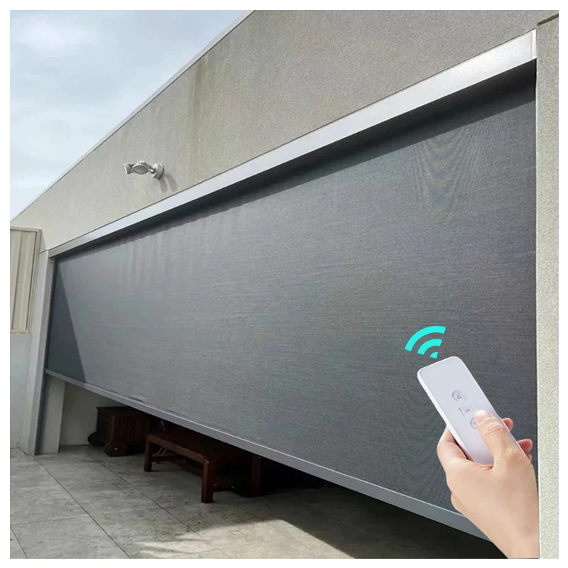Outdoor windproof waterproof patio motorized Automatic garage door screen electric roller up retractable screen garage door