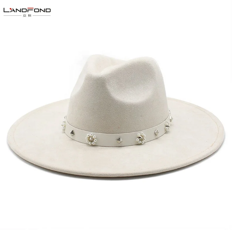 Landfond accessory Autumn winter Suede jazz hat with large brim Fedora Hat