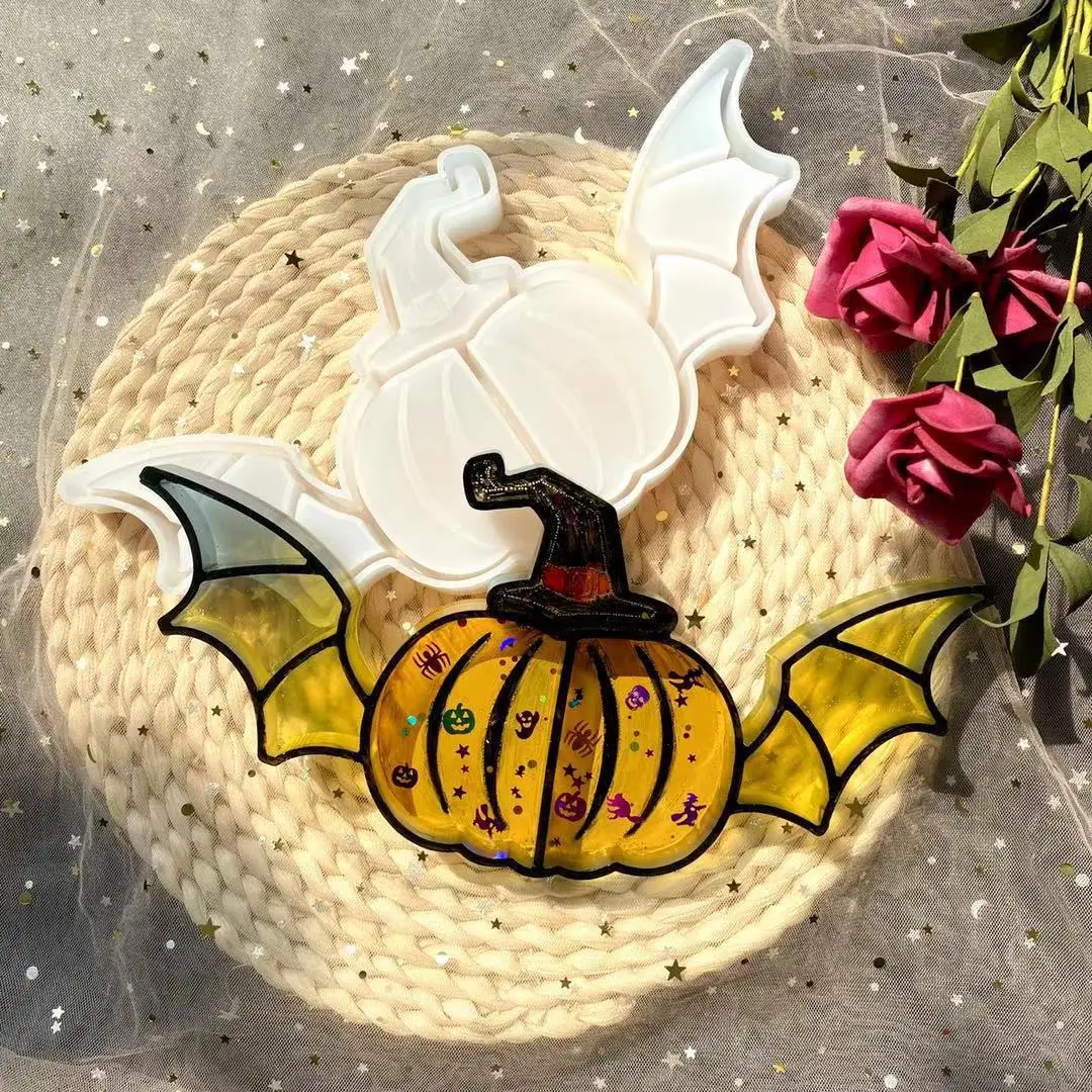 Новинка, силиконовая форма W033 «сделай сам» для хранения украшений из эпоксидной смолы в виде тыквы, летучей мыши