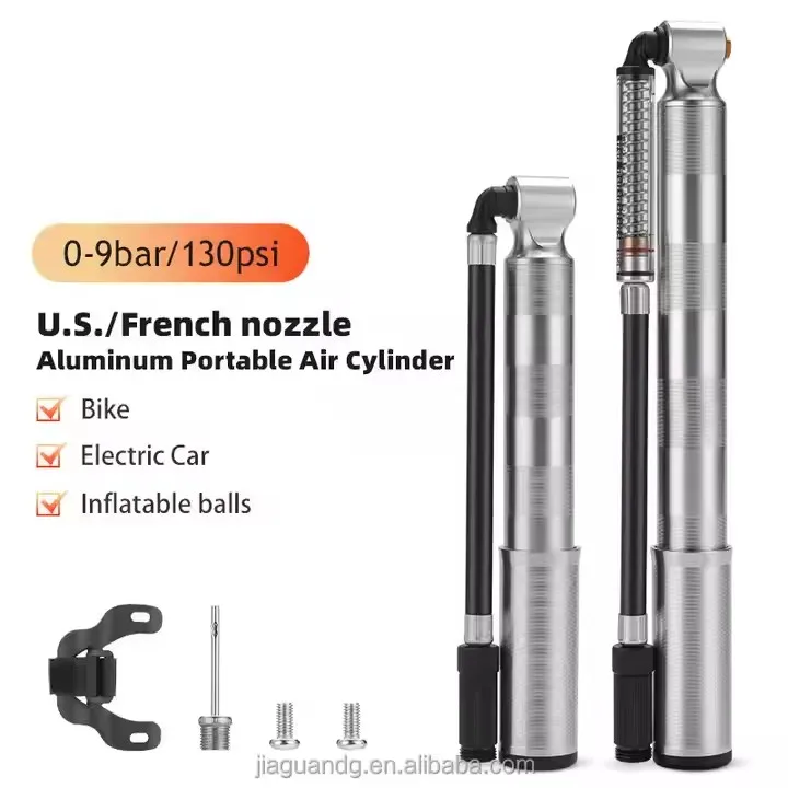 Portable mini aluminum bicycle pump with high pressure front valve for road cyclist inflators