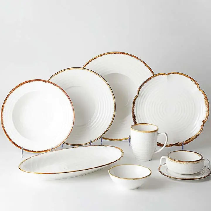 High Temperature Restaurant Price Of Ceramic Dinner Set, Catering Diner Set Dinnerware, Cafe Rustic Ceramic Dinner Set&