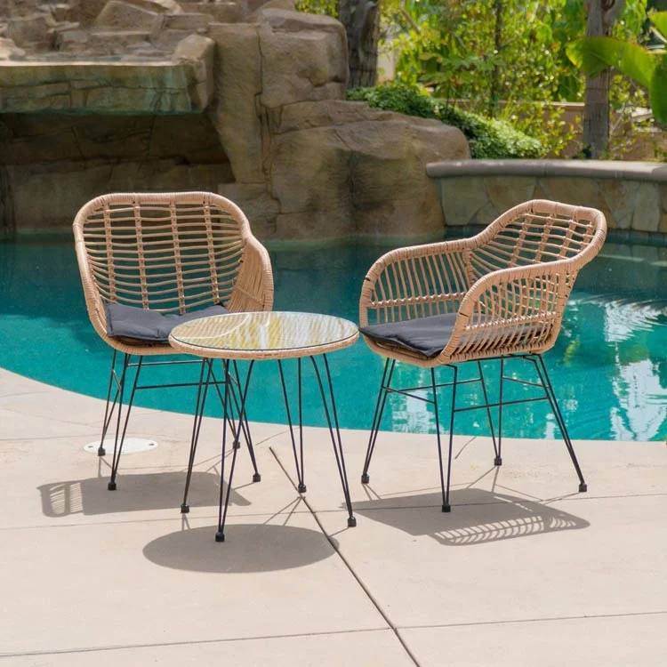 
Patio set with Glass Top Natural Rattan Morden Outdoor Tea Modern Style Table Set With Chair 