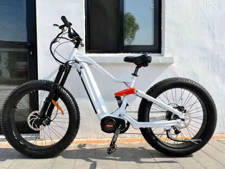 Dual suspension mid drive electric mountain bicycle e-bicycle e-bike with oil brake