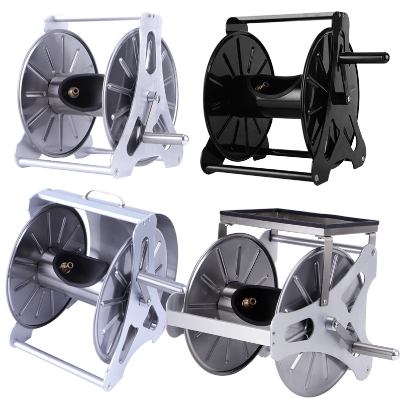 Stainless Steel Metal  Wall mounted Steel Spring Driven Retractable Garden air compressor water hose reel cart