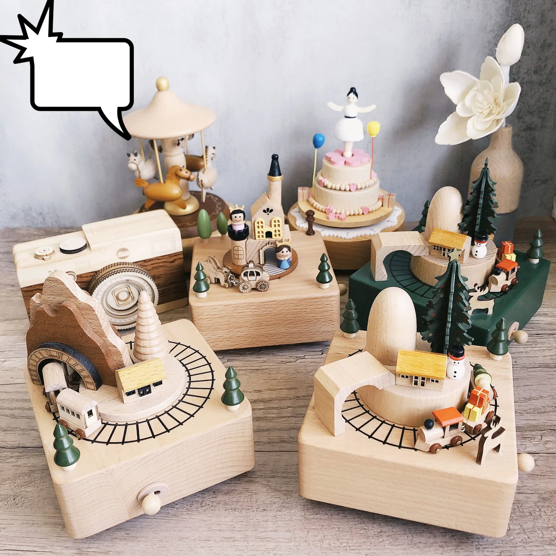 custom Handmade Wooden Creative Retro Rotating Christmas Birthday Gifts carousel music box