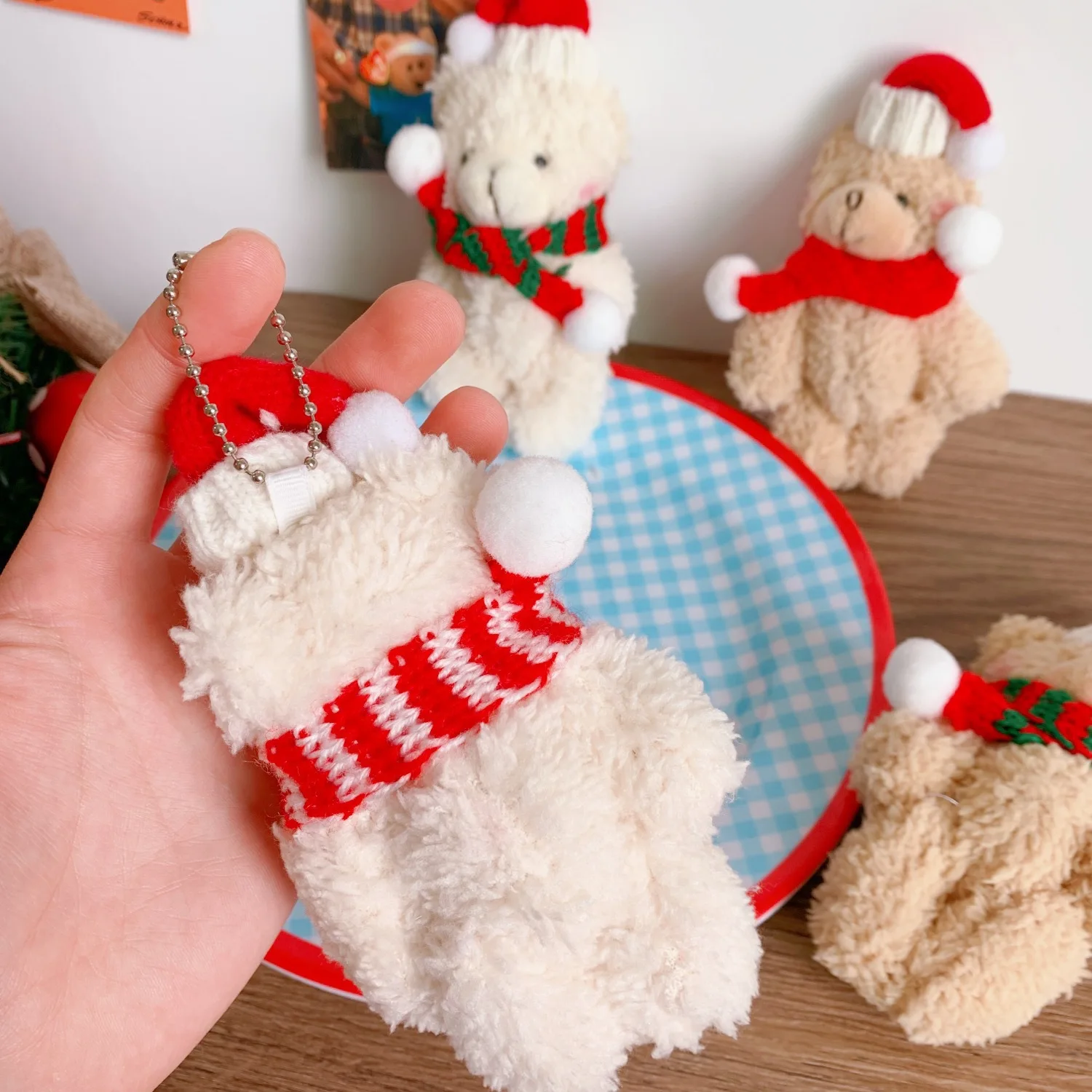 Christmas Mini Scarves Xmas Pet Knitted Scarf DIY Doll Clothes Toy Red Green Small Scarf for Holiday Wine Bottle Gift Decoration