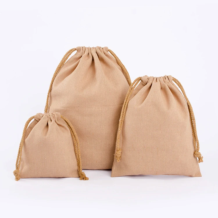 CG043 Cotton jute linen plain blank canvas gift drawstring tote bags