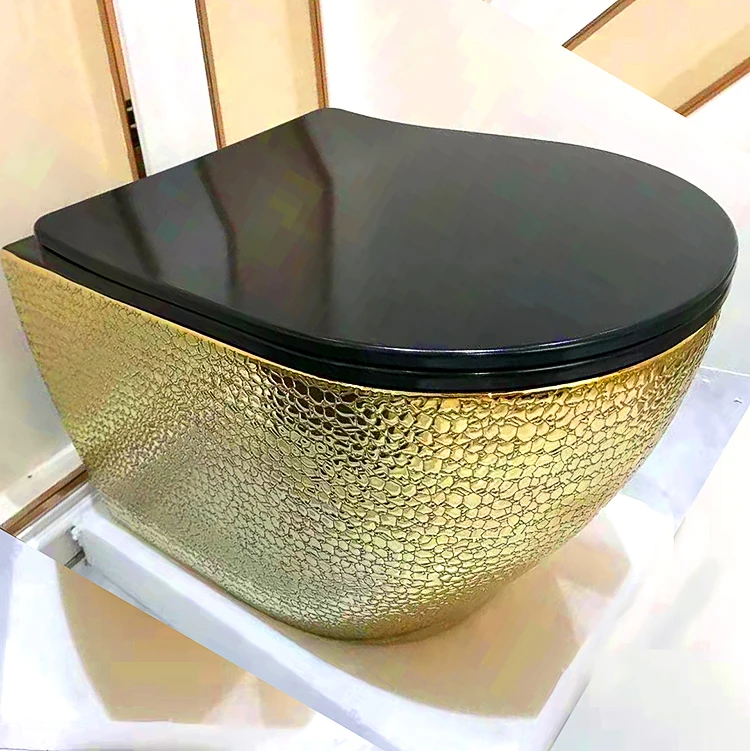 Springlegroup bathroom sanitary ware golden color rose gold luxury wall mounted commode ceramic gold plated toilet