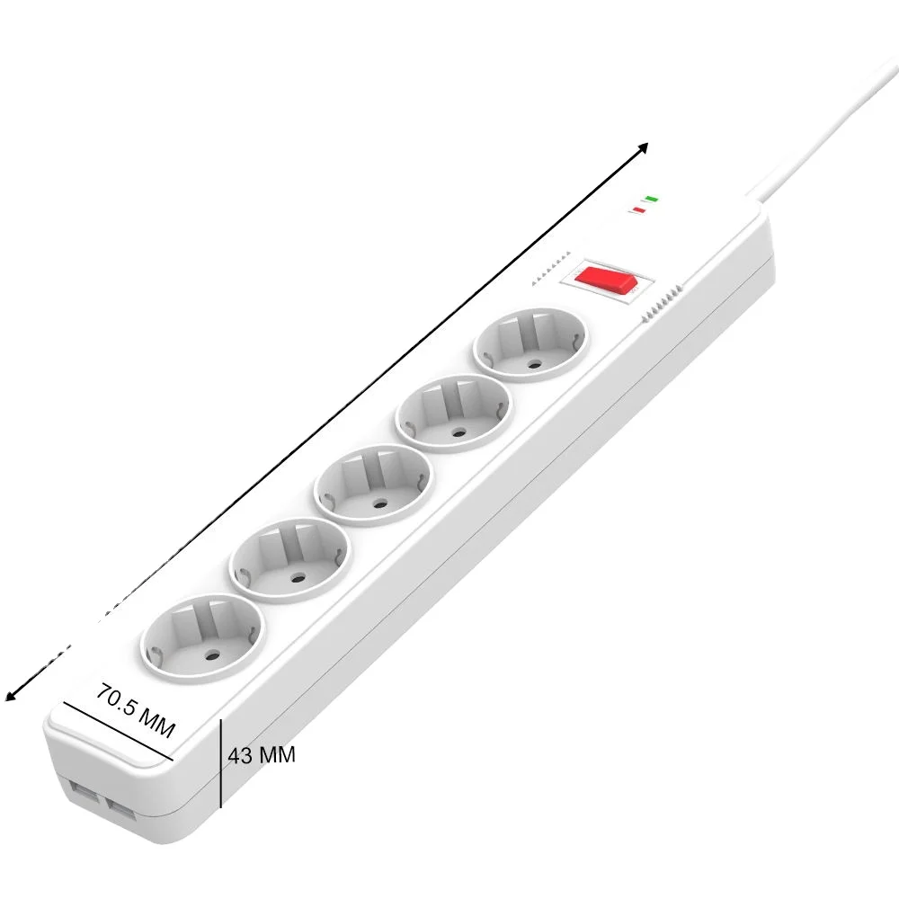5 Ways Germany Schuko Plug Socket Power Strip OEM with Child Protection