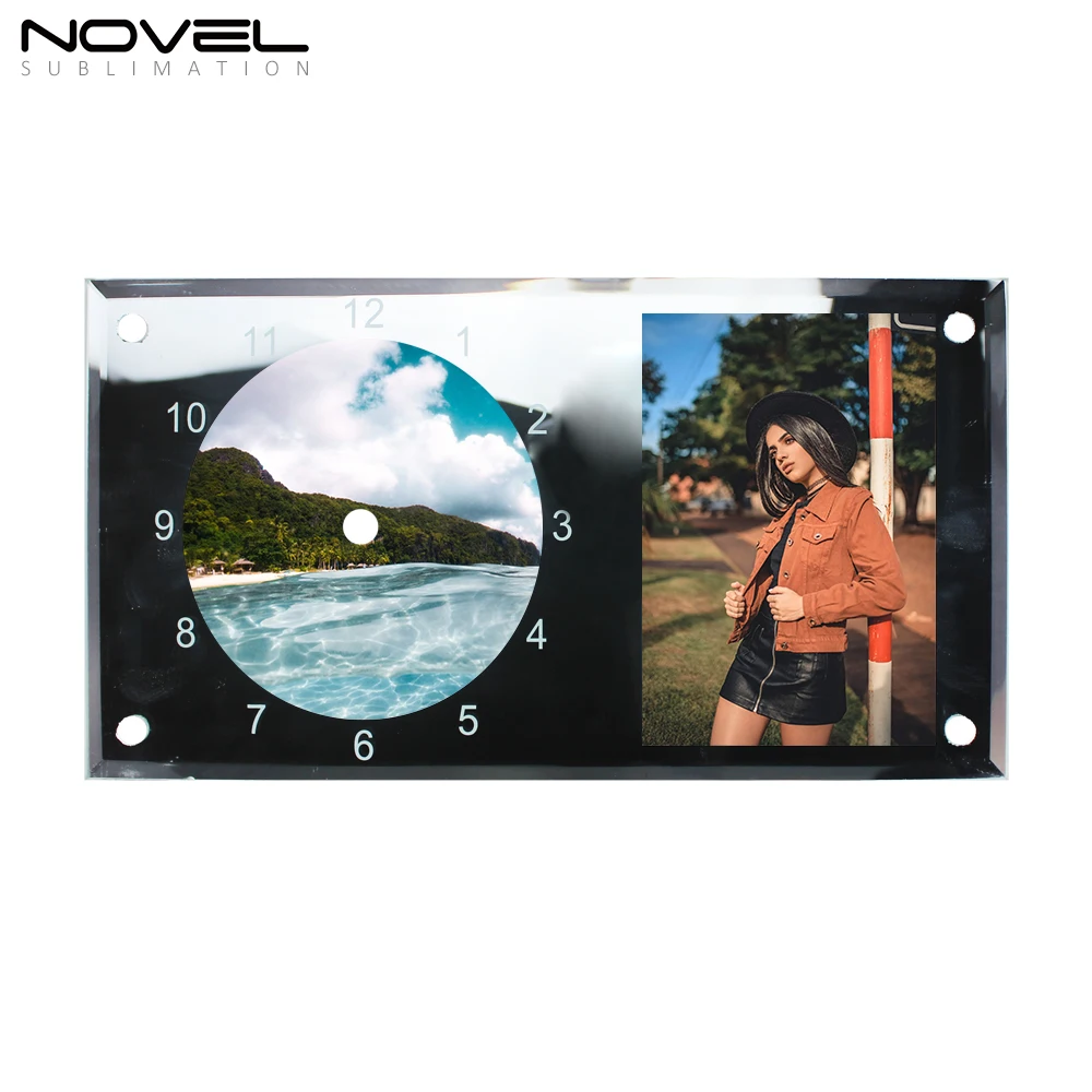 Для сублимационной печати 12 дюймов зеркальная полоса фоторамка стеклянные часы