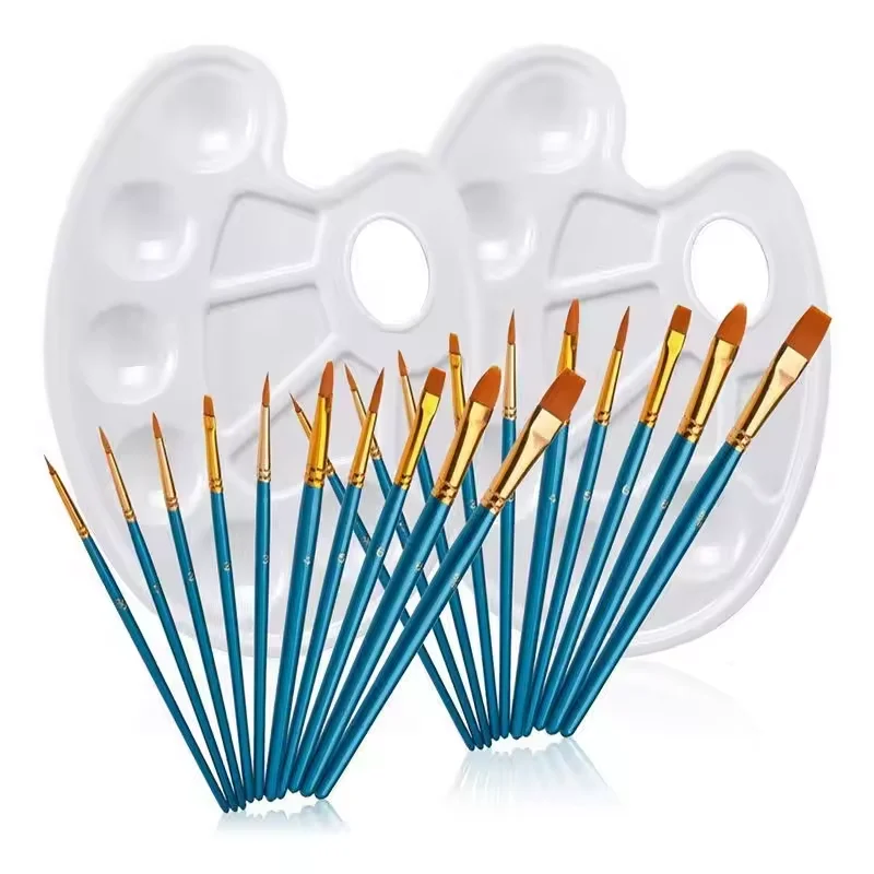 Nylon Wool Brush 12pcs One Set Acrylic Painting Watercolor Brush Painting Brush with Color Palette