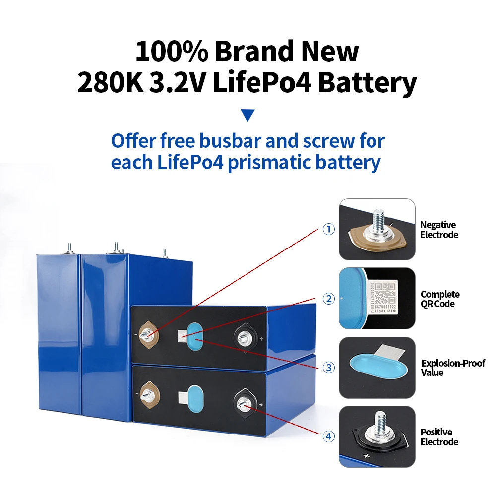 Docan In Stock 6000 Times LFP 300Ah 320Ah Lithium Ion Batteries Grade A EV 3.2V 280Ah Lifepo4 Battery Cell For Solar System