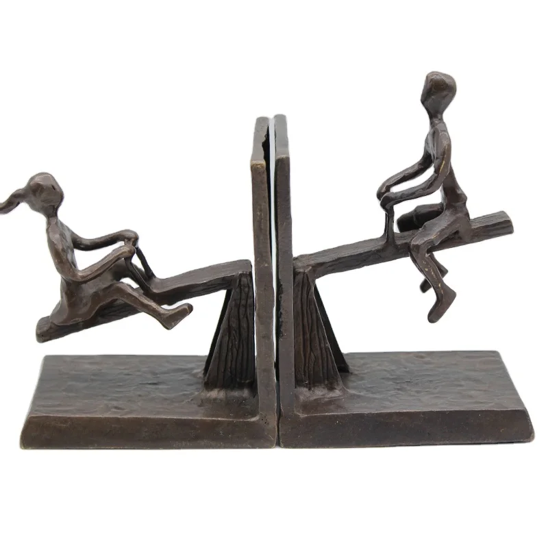 Cast iron sculpture children playing with seesaw bookends figurine For Decor