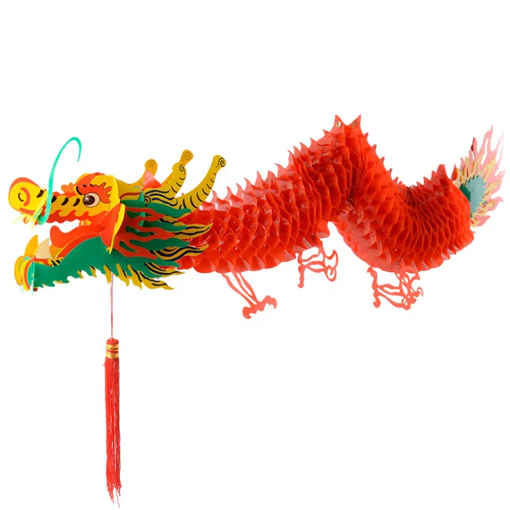 Chinese New Year decoration supermarket festival handicrafts ornaments special shrinkable red plastic dragon shape lantern