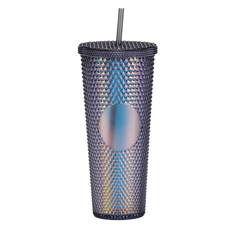 Hot sale multi color double wall plastic 24oz 710ml studded tumbler with lid and straw