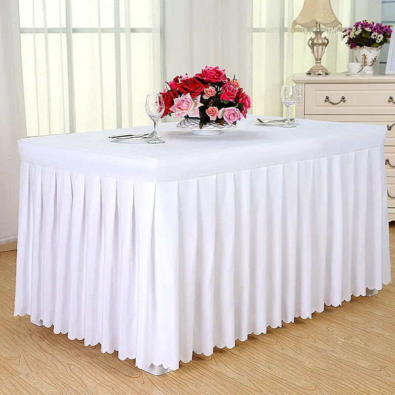Wholesale cheap rectangle polyester wedding banquet tablecloth washable separated table skirt