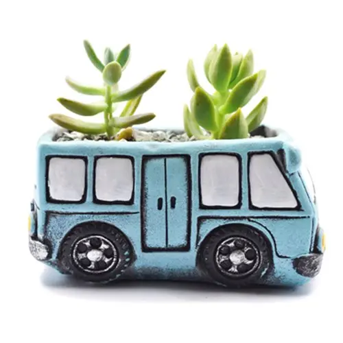 Green Bus Succulent Planter Pots, Small Plants Pot with Drainage Hole, Flower Pots Plant Containers