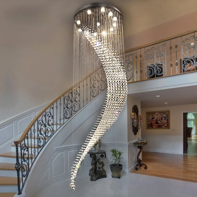 Modern Luxury Steel Ceiling Pendant Lights Optic Spiral Hanging Lamp Led Crystal Raindrop Chandelier for Home Hotel Villa
