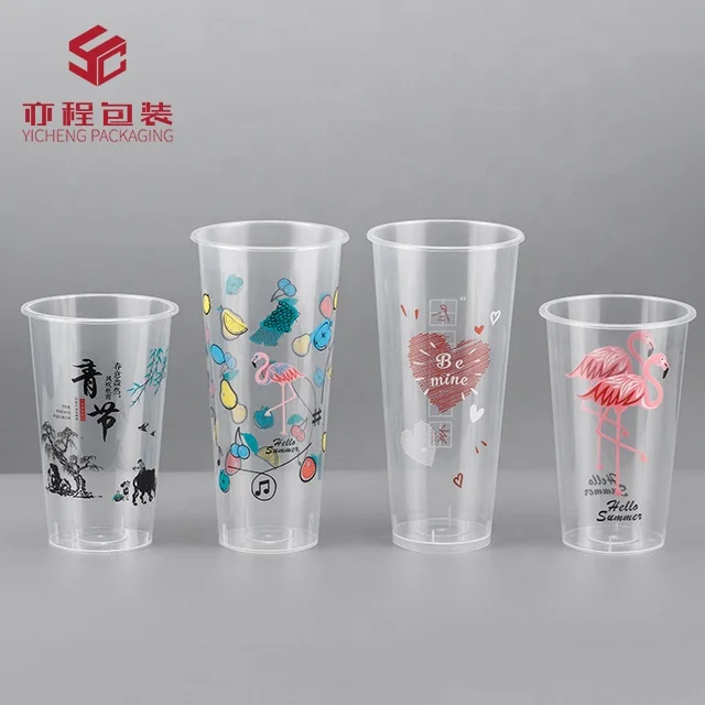 YICHENG High Transparency Vaso De Plastico Juice Beverage clear Plastic Cups Disposable PP Plastic Cup Smoothie Bubble Tea Cup W