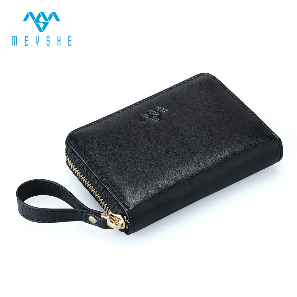 Black leather mini wallet purse student coin with metal