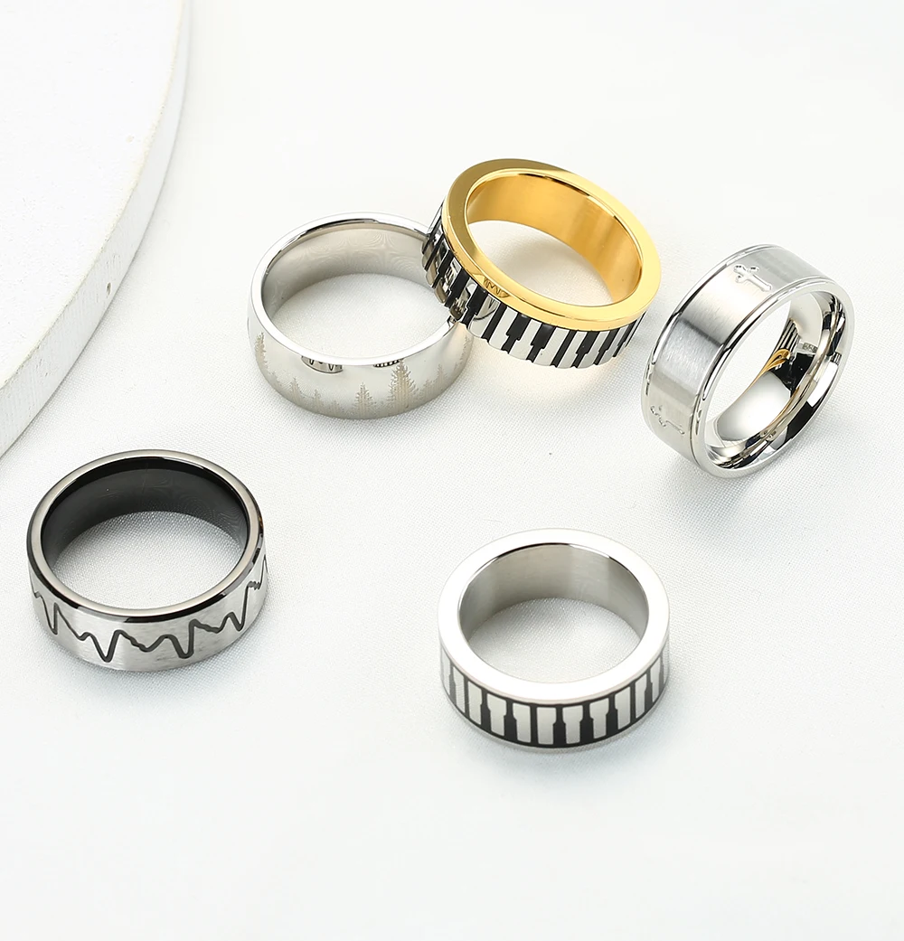 Wholesale Bulk Jewelry Black Silver Rose Gold Blue Plated Wedding Band Trendy Stainless Steel Rings Set for Men Women Couples