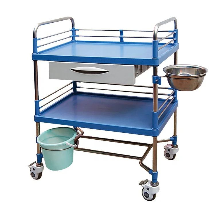Cheap price Hebei factory hospital use 3 tiers abs plastic medical treatment trolley cart with drawer
