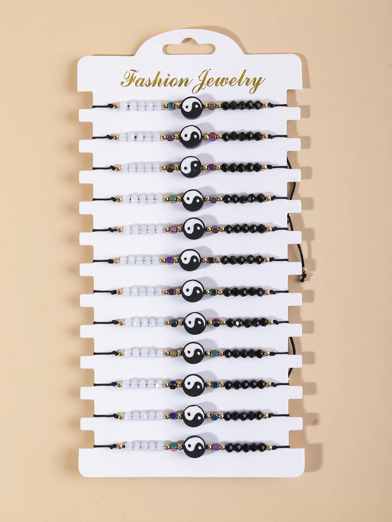 Fashion Handmade Woven Gossip Polymer Clay Crystal Beads adjustable bracelet yin yang couple bracelets