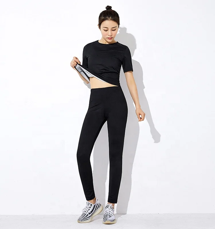 Seamless Weight Loss Women Neoprene Short Sleeves Custom Logo Sauna Slimming Suit Set