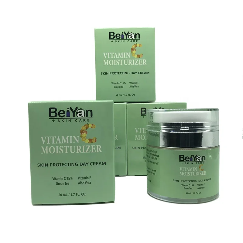 Private Label Vegan Vitamin C Moisturizer Cream 50ml with Green Tea Extracts for Dark Acne Scar Whitening Bleaching Anti-aging