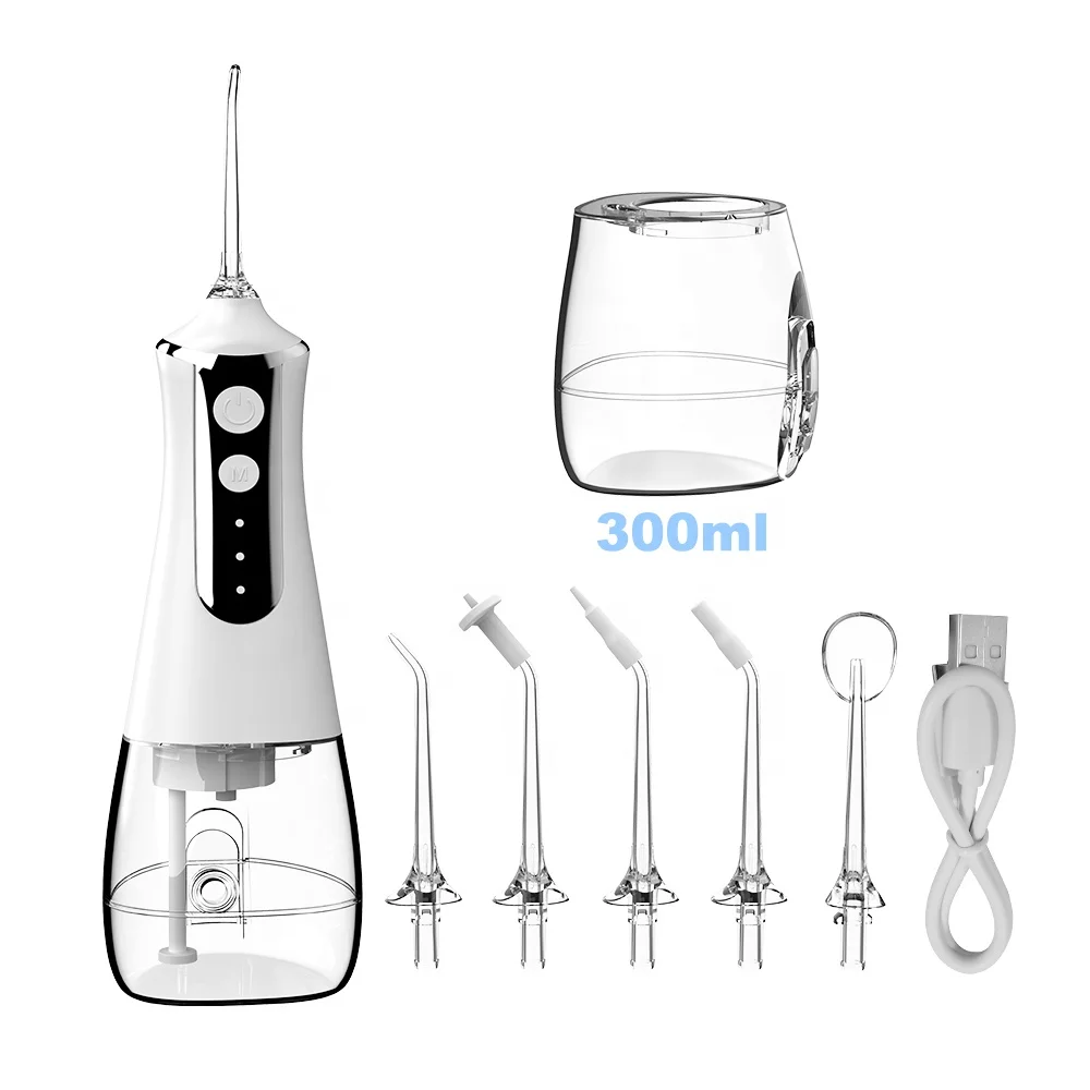 300ml Detachable Tank Cordless Water Flosser Water Teeth Cleaner with 3 Modes and 5 Jet Tips for Braces Gums