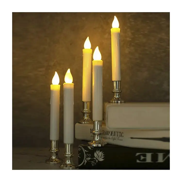Christmas Candlesticks Automatictimer Remote Control Silver Removable Holders Window Wick Candles