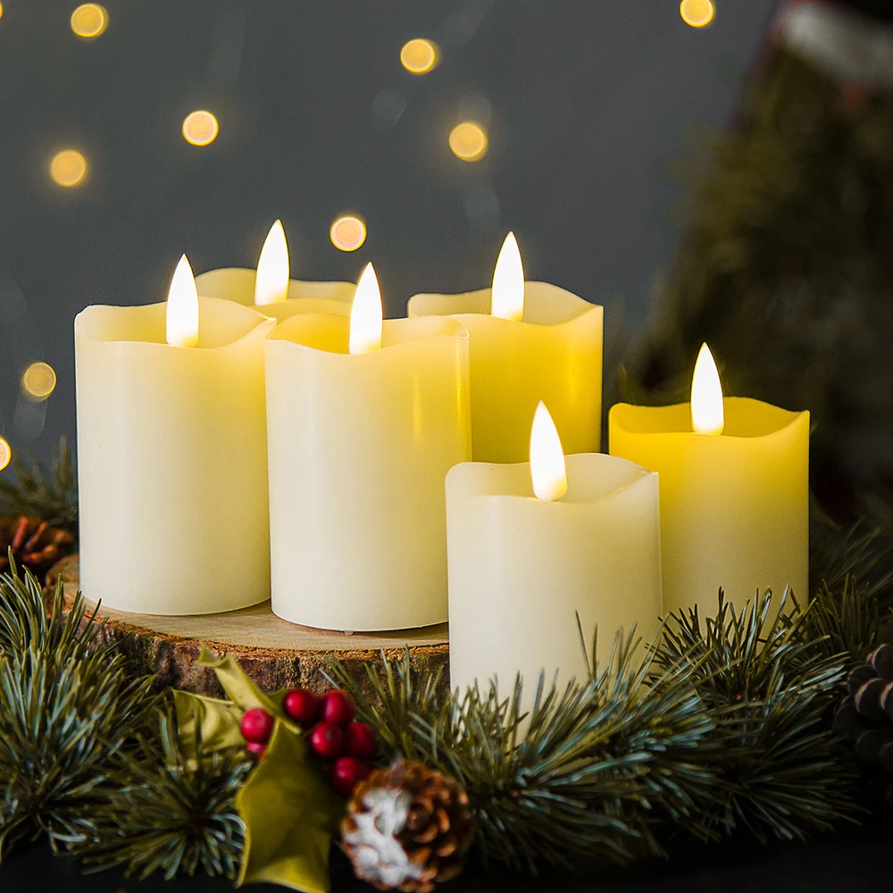 Battery operated Set of 6 real flame ivory paraffin wax remote control led candle