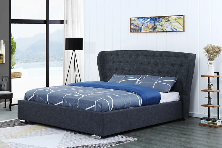 Willsoon furniture 1292G Wingback frame winged gray fabric bed with button european bed linen use