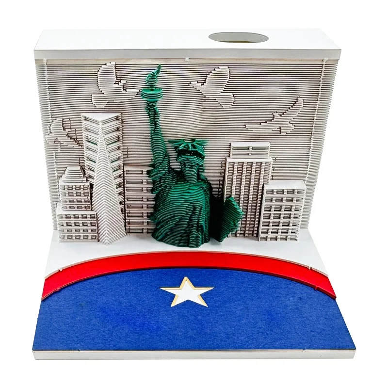 New York Statue Liberty 3D Calendar Landscape Bookmark Acrylic Box Pen Holder Desk Decoration 3D Sticky Notes 3D Calendar