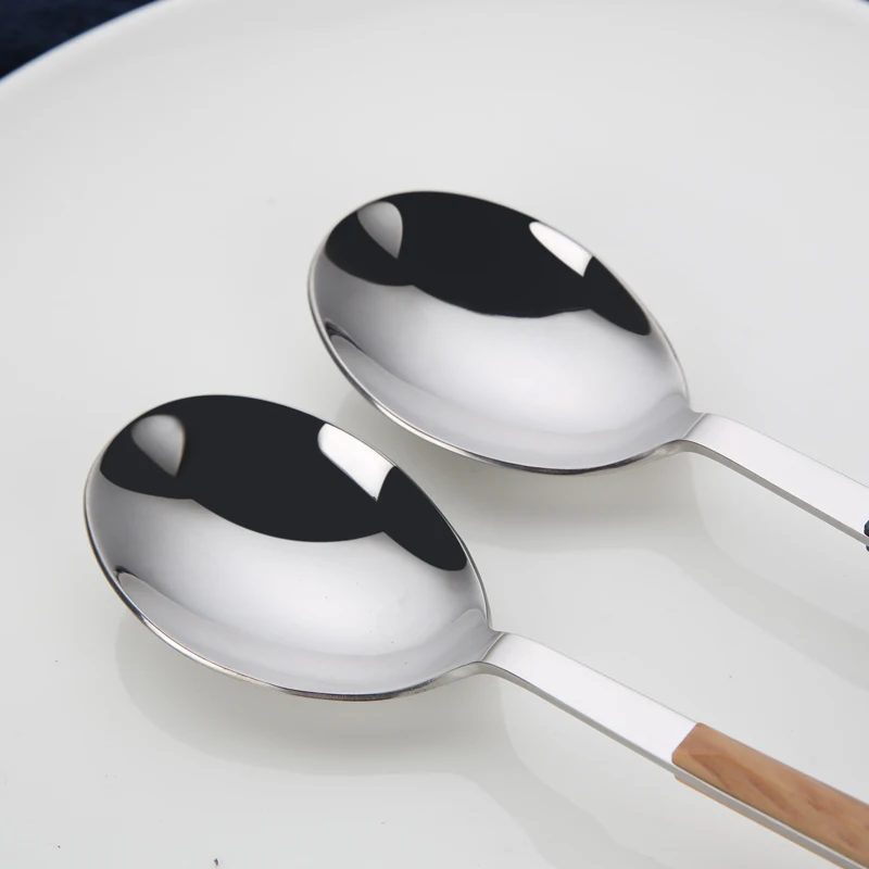 
High Quality Plastic Abs Wooden Grain Handle Flatware Stainless Steel 18/10 Cutlery Set With Black Handle 