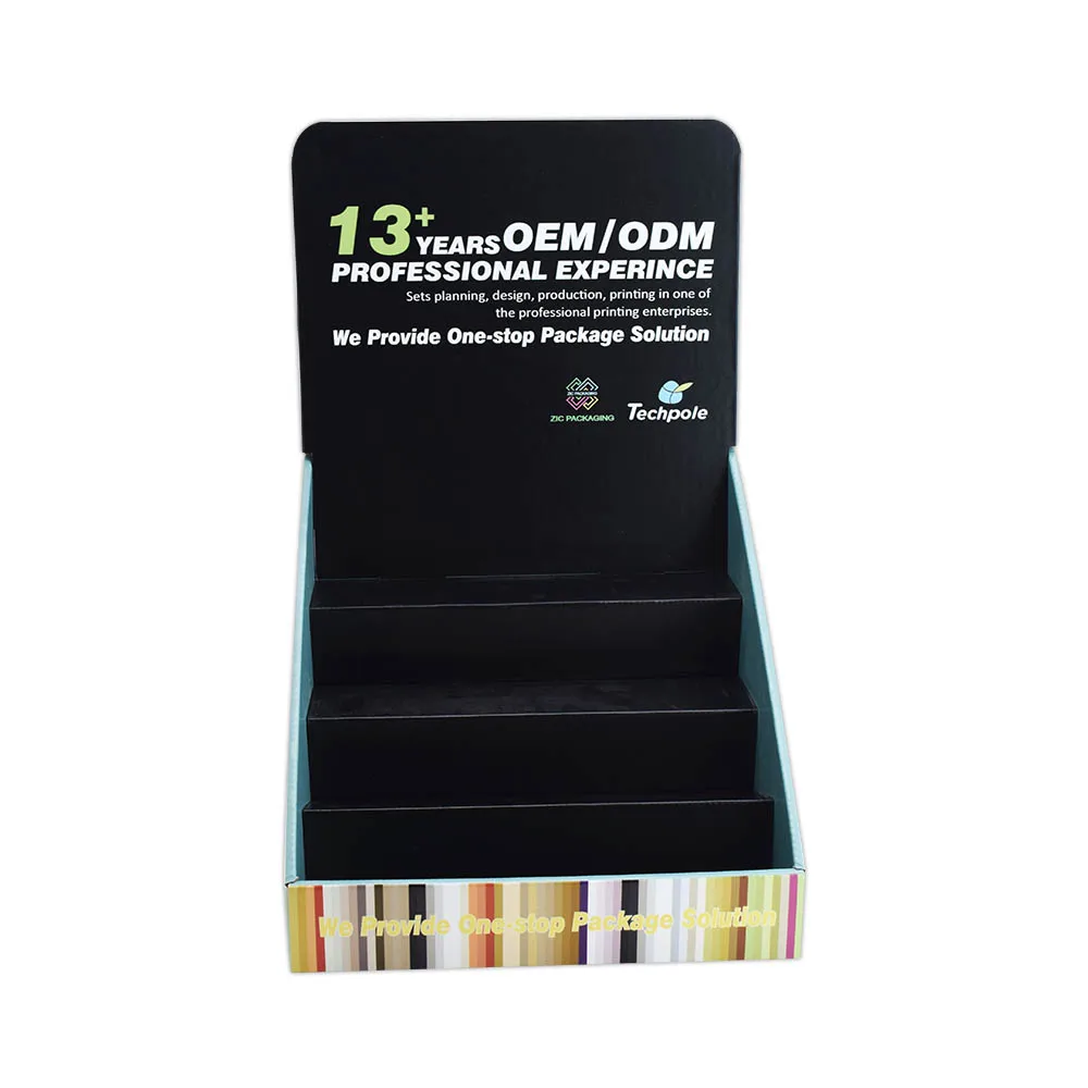 Custom Color Printed Retail Promotion Folding 3 Tiers Cardboard Paper PDQ Counter Top Display Stand