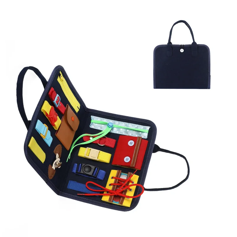 Eco-friendly non-woven felt busy board montessori toys for toddlers foldable 14 PCS sensory toys autism toys bag desgin