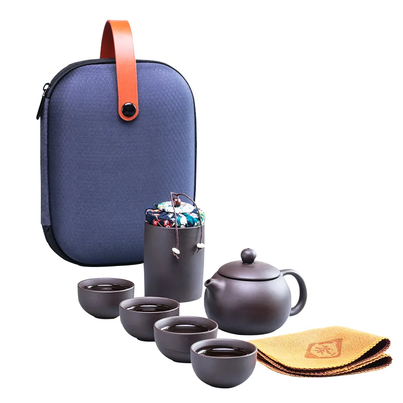 Portable ceramic travel Kung Fu with bag gifts 4 cups one tea canister and tea pot porcelain tea set