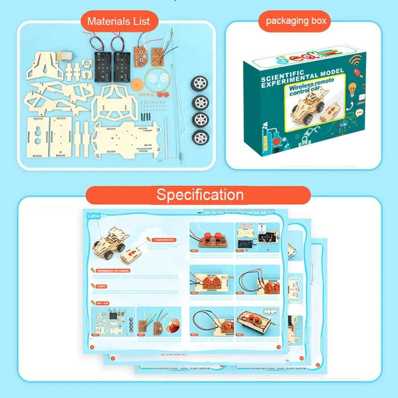 2024 DIY Remote Radio Control Cars RC Educational Toys for Children ABS Wood Assemble Jouets for Fun Early Education for Gifts